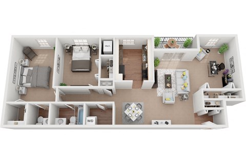 Floor plan for 2 beds, 1.5 baths, 1323 sqft